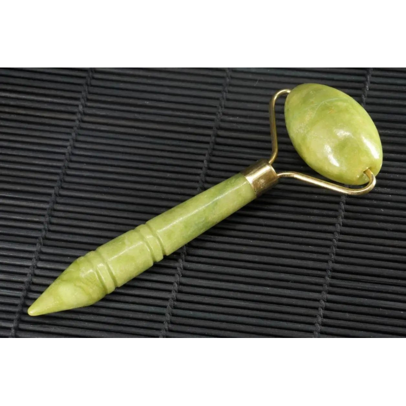 Ролер для обличчя Нефрит 14.4х5.7 см Масажний ролик Нефритовий масажер для обличчя Кам“яний ролик для обличчя