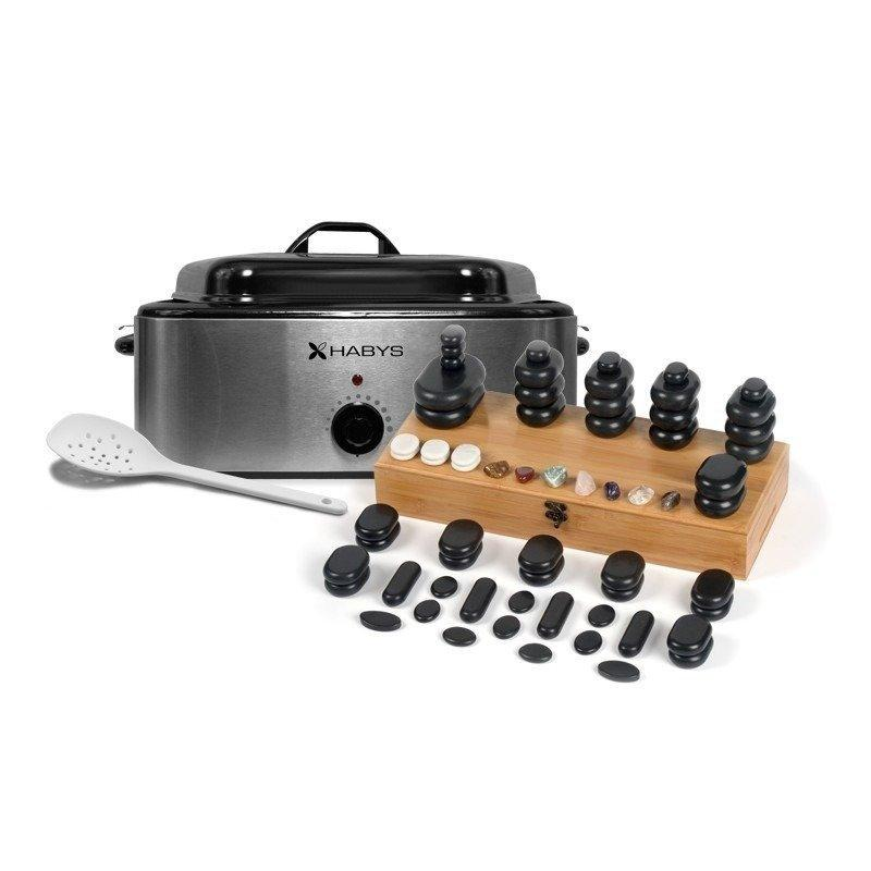 Набір масажних каменів 64 шт Нагрівач каменів 17 л Набір для стоун-масажу Масажне каміння Базальтове каміння