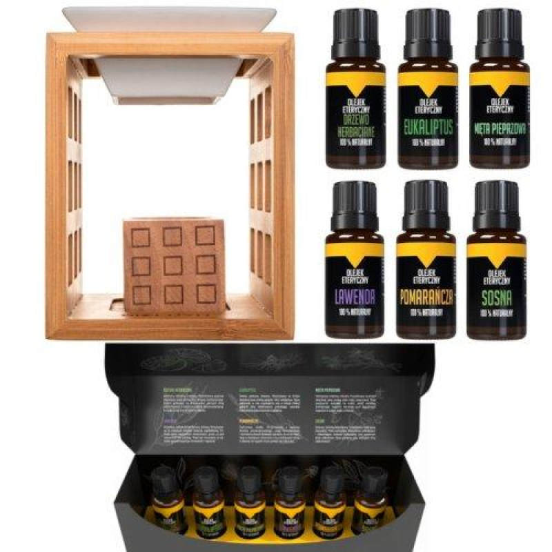 Аромалампа (бамбук, кераміка) + набір із 6 ефірних масел для ароматерапії