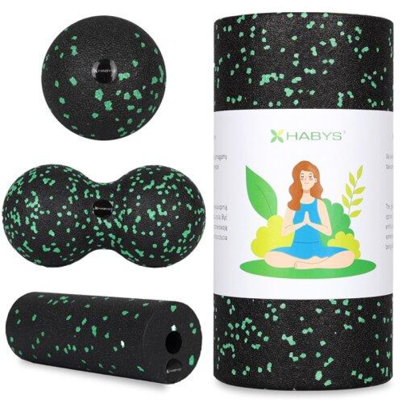 Набір масажних м’ячиків та валиків Habys чорно-зелений (4 одиниці)