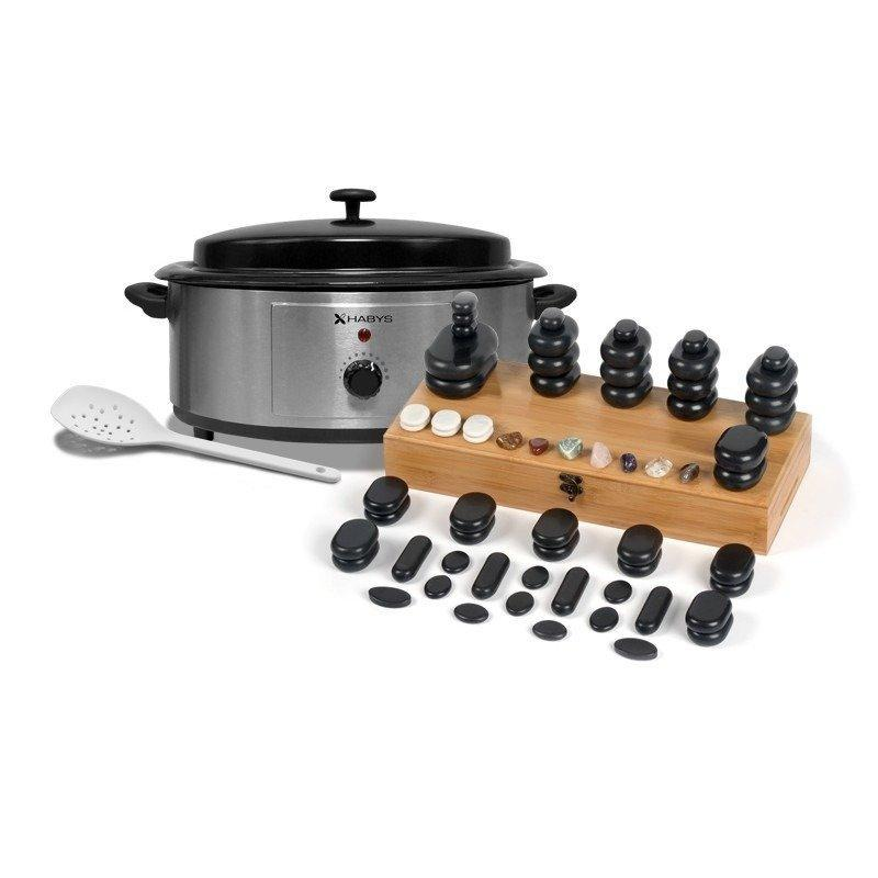 Базальтові масажні камені з нагрівачем 6 л 64 шт Набір каменів для стоун-масажу Масажні камені