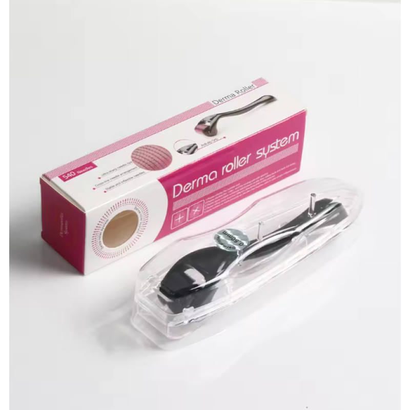 Мікроголчастий дермароллер масажний 540 голок 0.25 мм Чорний Масажний ролик для росту волосся Мезороллер